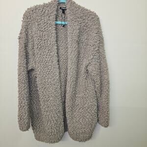 Beige Warm Open Knit Oversized Cardigan Boucle Fuzzy Popcorn Size L | Express